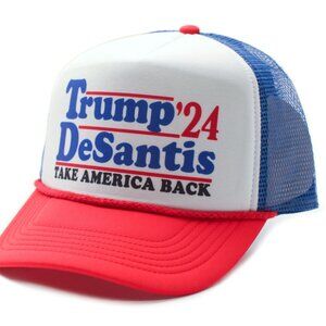 Trump DeSantis 2024 Hat Take America Back Cap Adult Truckers Snapback Roya/Red